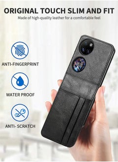 GROIC حافظات الهاتف لهاتف Huawei P50 Pocket مقاس 6.9 بوصة، حافظة هاتف محمولة قابلة للطي، حافظة محفظة P50 Pocket مع فتحات للبطاقات، غطاء حماية من الجلد الصناعي + غطاء خلفي صلب من البولي كربونات  - Image 2
