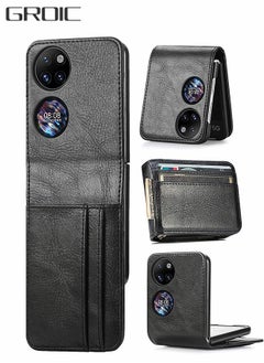 GROIC حافظات الهاتف لهاتف Huawei P50 Pocket مقاس 6.9 بوصة، حافظة هاتف محمولة قابلة للطي، حافظة محفظة P50 Pocket مع فتحات للبطاقات، غطاء حماية من الجلد الصناعي + غطاء خلفي صلب من البولي كربونات  - Image 1