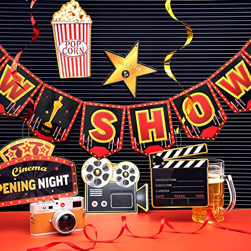 Sumind 45 Pieces Movie Night Decorations Party Decorations Kit Now Showing Banner Hanging Swirls Movie Theater Themed for Bridal Shower Birthday Party Supplies Film Backdrop - Image 4