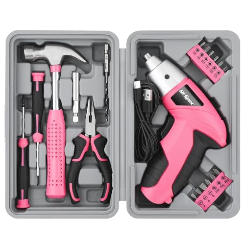 Hi-Spec Cordless Electric Screwdriver, Power Screw Driver Set with Pink Compact Tool Kit for Small Repair and Maintenance- Ideal Housewarming Gift,19 Piece - Image 1