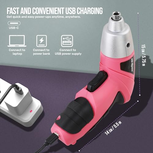Hi-Spec Cordless Electric Screwdriver, Power Screw Driver Set with Pink Compact Tool Kit for Small Repair and Maintenance- Ideal Housewarming Gift,19 Piece - Image 5