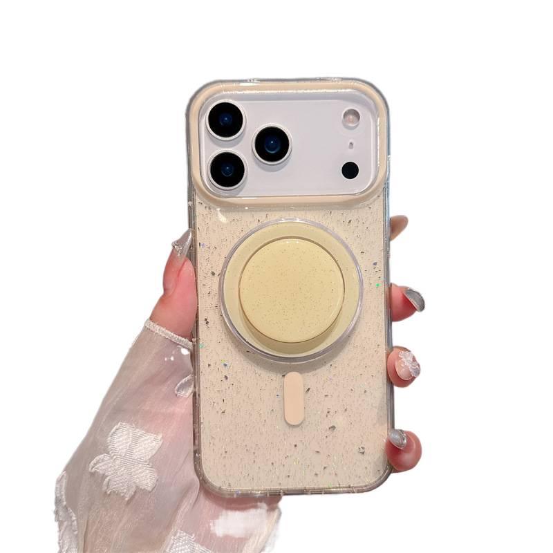 PC MagSafe Case for iPhone 17 / 17 Air / 17 Pro / 17 Pro Max with Kickstand and Strong Magnetic plus Glitter Sparkle plus Transparent in Yellow - Image 1