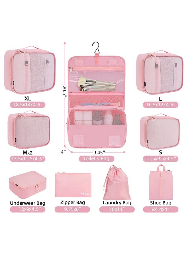 BAGAIL 10 Set Packing Cubes Various Sizes Packing Organizer for Travel Accessories Luggage Carry On Suitcase-Pink - Image 1