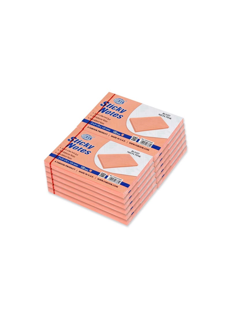FIS FIS Sticky Note Pad 3X5 inches Pack of 12 Ruled Neon Pink FSPO3X5RNPI  - Image 2