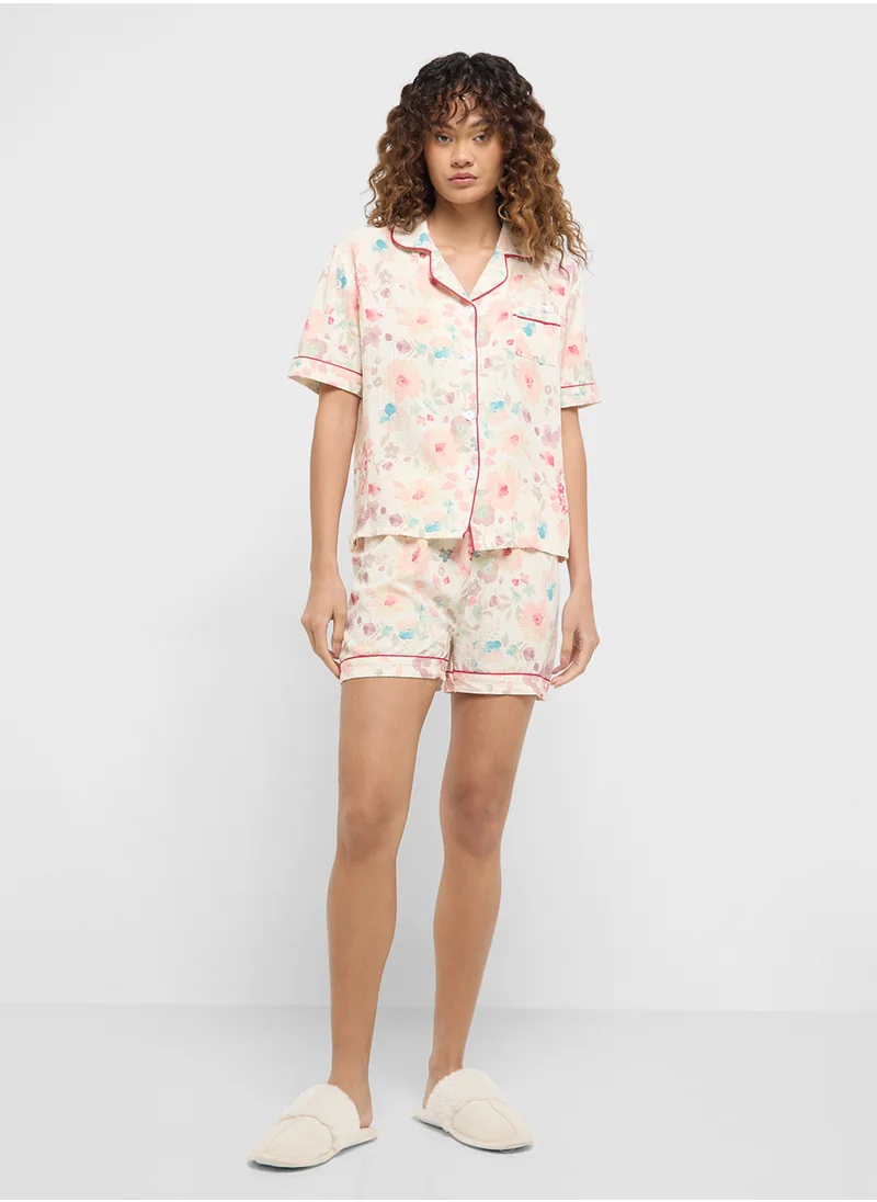 Ginger Floral Print Shirt & Short Pj Set