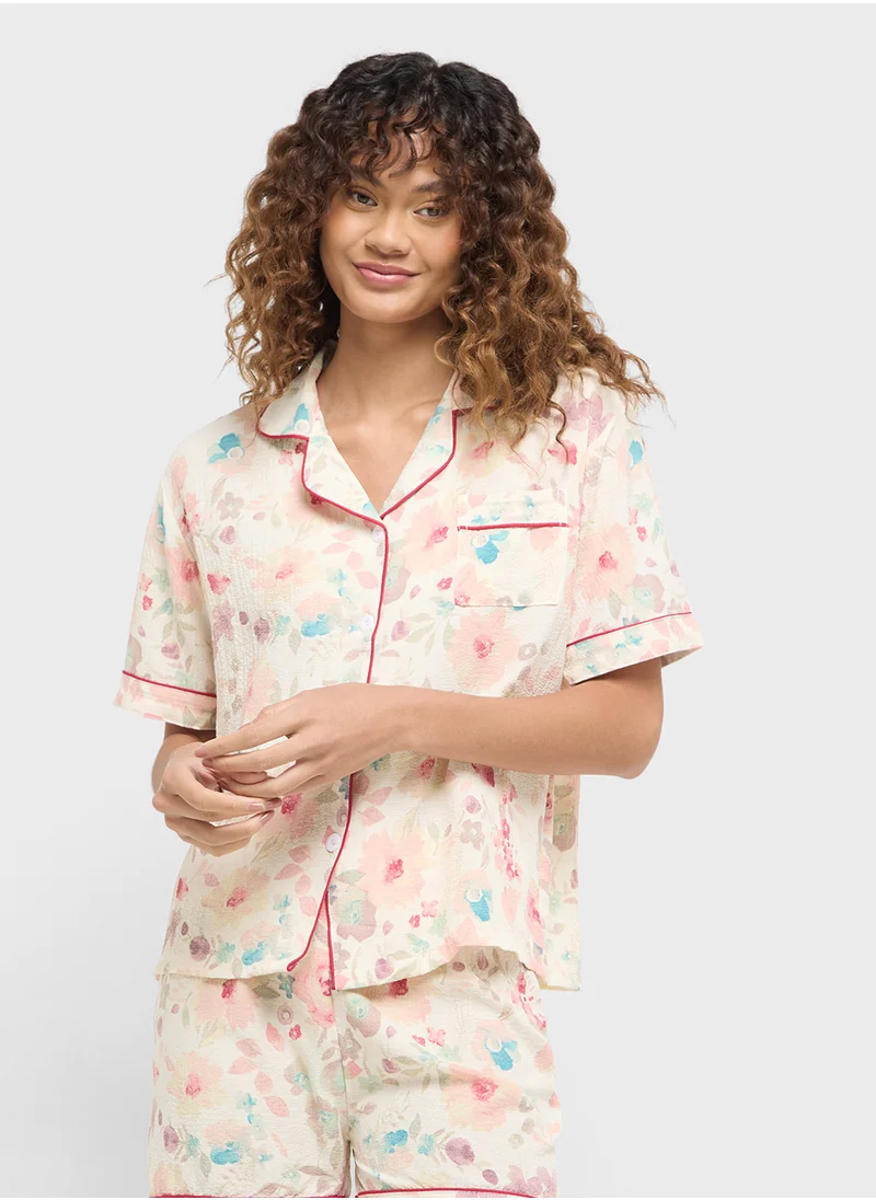 Ginger Floral Print Shirt & Short Pj Set