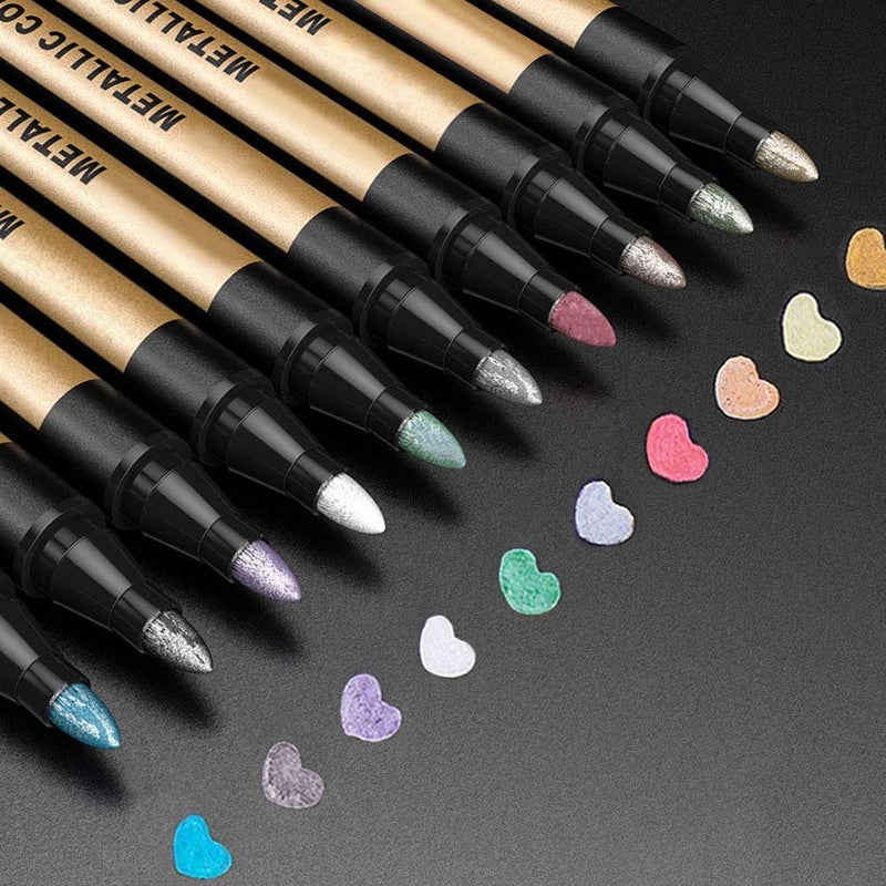 APOGO Metallic Marker Pens Metallic Pens, Arts and Crafts for Teenages, 10 Colours Glitter Pens for Black Paper, Scrapbook Accessories, Gift Card Making, Art Supplies for Teenage Girls - Image 1