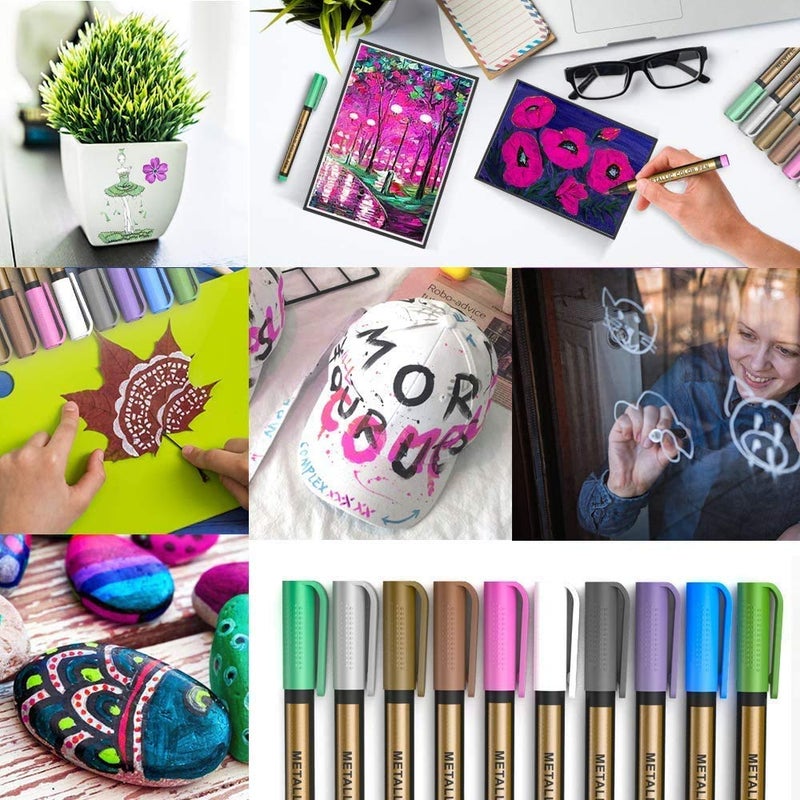 APOGO Metallic Marker Pens Metallic Pens, Arts and Crafts for Teenages, 10 Colours Glitter Pens for Black Paper, Scrapbook Accessories, Gift Card Making, Art Supplies for Teenage Girls - Image 5
