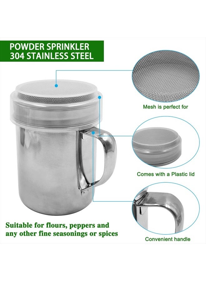 SENHAI Powdered Sugar Shaker Duster with Handle, SENHAI 2pcs Stainless Steel Powder Shakers for Sugar Pepper Cinnamon Powder Flour with Printing Molds Stencils - Fine & Large Mesh - Image 3
