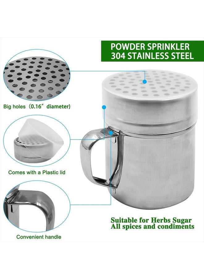 SENHAI Powdered Sugar Shaker Duster with Handle, SENHAI 2pcs Stainless Steel Powder Shakers for Sugar Pepper Cinnamon Powder Flour with Printing Molds Stencils - Fine & Large Mesh - Image 4