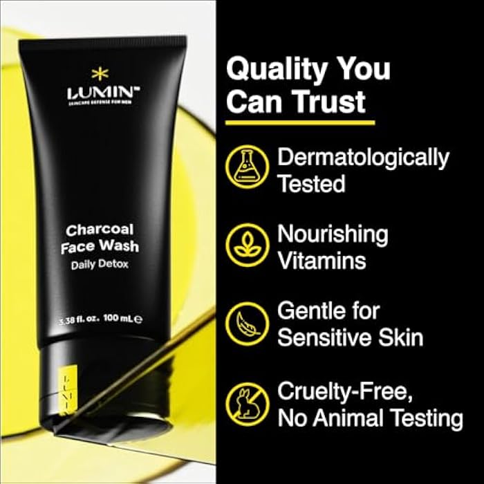 Lumin Charcoal Face Wash for Men – Daily Detox Cleanser, Hydrating Face Wash, Gently Removes Dirt & Oil, Unclogs Pores, Exfoliates, Refreshing Skincare for All Skin Types, 3.4oz - Image 5