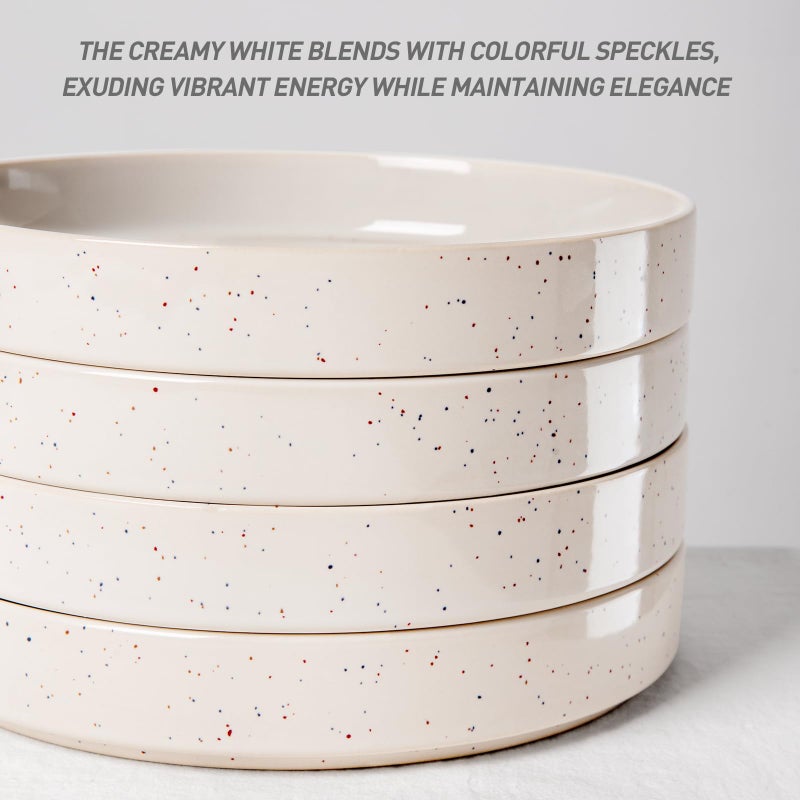 famiware Nebula Pasta Bowls for 4, 8.75 inch Salad Bowl Sets, Large Wide Bowls for Serving Dinner, White - Image 2