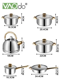 VAOdo 12PCS Stainless Steel pots and pans Kitchen Cookware Set Works with Induction Electric and Gas Cooktops Dishwasher Pots and Pans Kitchen Cooking Set with Stay-Cool Handles  - Image 5