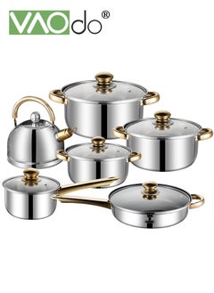 VAOdo 12PCS Stainless Steel pots and pans Kitchen Cookware Set Works with Induction Electric and Gas Cooktops Dishwasher Pots and Pans Kitchen Cooking Set with Stay-Cool Handles  - Image 1