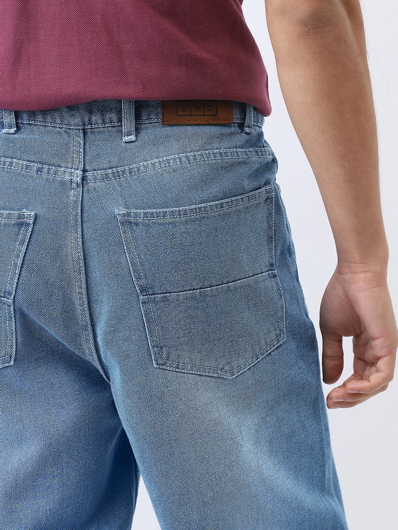 Urbano Fashion  Urbano Fashion Men's Light Blue Loose Baggy Fit Washed Jeans Non-Stretchable for Men | Best Price UAE