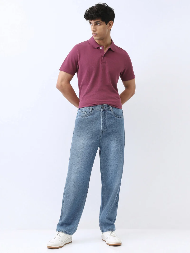 Urbano Fashion  Urbano Fashion Men's Light Blue Loose Baggy Fit Washed Jeans Non-Stretchable for Men | Best Price UAE