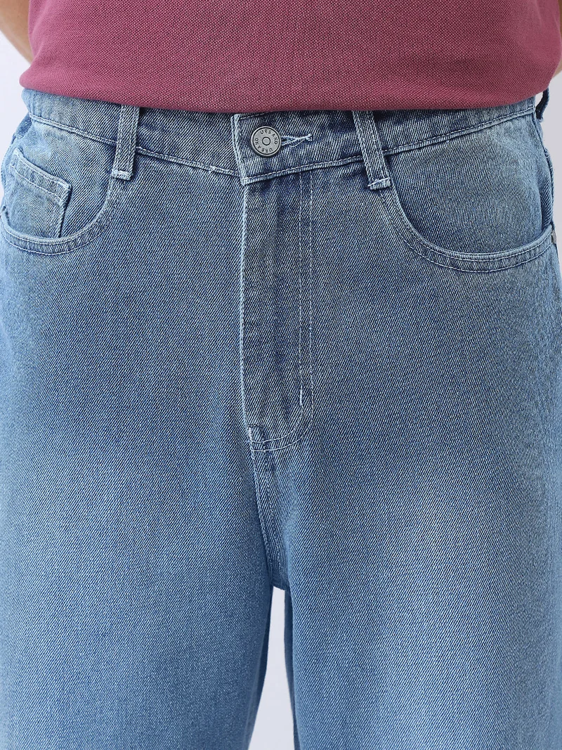 Urbano Fashion  Urbano Fashion Men's Light Blue Loose Baggy Fit Washed Jeans Non-Stretchable for Men | Best Price UAE