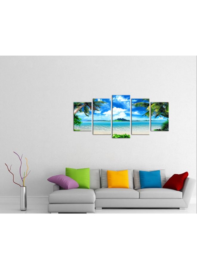 Pyradecor Modern 5 Panels Blue Sea Beach Pictures Paintings on Canvas Wall Art Stretched Contemporary Landscape Ocean Canvas Prints Artwork for Bedroom Home Decorations (10x16"x2pcs,10x20"x2pcs,10x24"x1pc) - Image 2