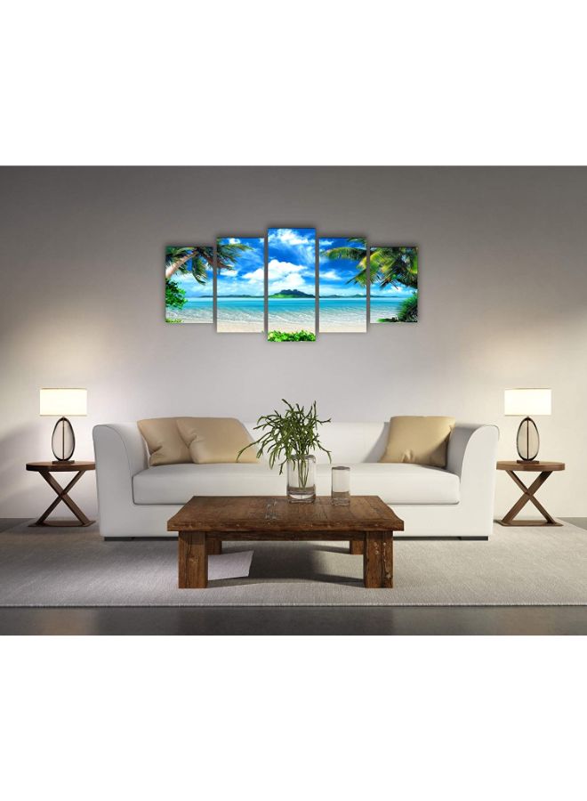 Pyradecor Modern 5 Panels Blue Sea Beach Pictures Paintings on Canvas Wall Art Stretched Contemporary Landscape Ocean Canvas Prints Artwork for Bedroom Home Decorations (10x16"x2pcs,10x20"x2pcs,10x24"x1pc) - Image 3