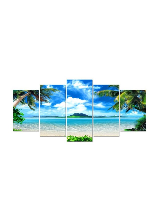Pyradecor Modern 5 Panels Blue Sea Beach Pictures Paintings on Canvas Wall Art Stretched Contemporary Landscape Ocean Canvas Prints Artwork for Bedroom Home Decorations (10x16"x2pcs,10x20"x2pcs,10x24"x1pc) - Image 1