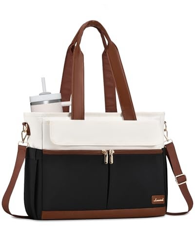 LOVEVOOK Upgrade Version Work Bags for Women 156 Inch Laptop Bag Large Capacity Mutiple Pockets Teacher Bag Water Resistant Canvas Tote Bag Purse for Office Travel College Nurse Teacher Black Brown - Image 1