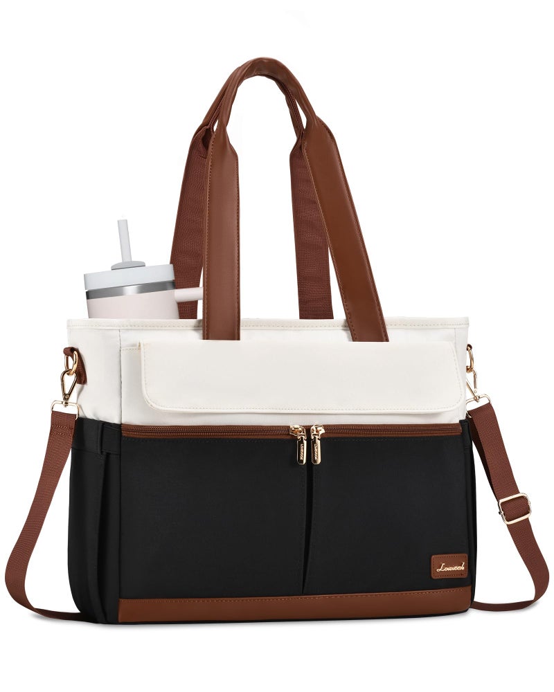 LOVEVOOK Upgrade Version Work Bags for Women 156 Inch Laptop Bag Large Capacity Mutiple Pockets Teacher Bag Water Resistant Canvas Tote Bag Purse for Office Travel College Nurse Teacher Black Brown - Image 2