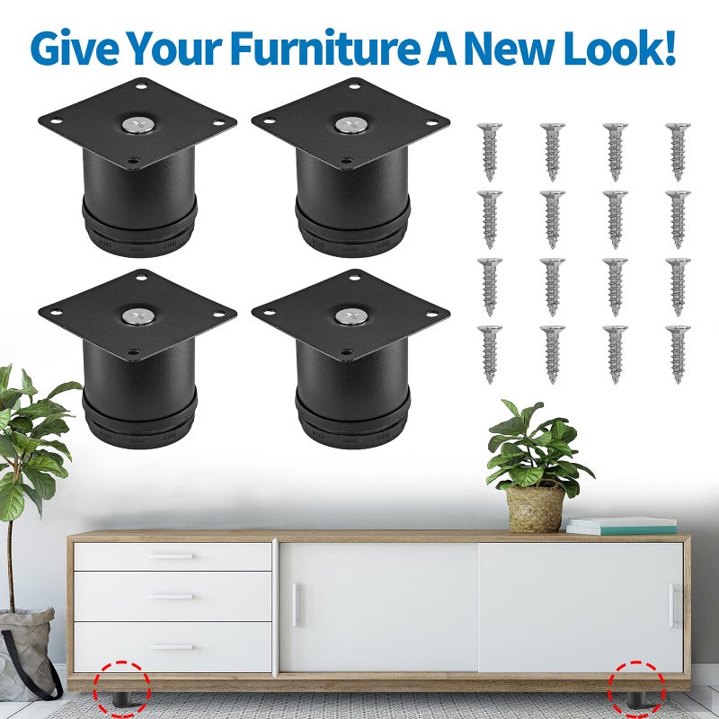 Masendelk 2.5 Inch Metal Furniture Legs Stainless Steel Adjustable Legs Black Metal Legs Round Cabinet Legs For Coffee Table Cabinet Desk Sofa Shelves  Pack Of 4 - Image 2
