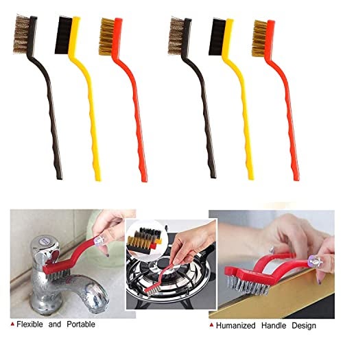 ARTO Set of 3 Pc Mini Wire Brush Cleaning Tool Kit Brass, Nylon, Stainless Steel Bristles (Multicolor) (Pack of 3) - Image 4