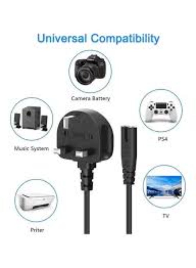 سلك طاقة تيار متردد ثنائي الأطراف - قابس حائط بديل عالمي بطول 1.5 متر لأجهزة تلفزيون سامسونج، إل جي، سوني، وتي سي إل | متوافق مع بلاي ستيشن 3، بلاي ستيشن 4، بلاي ستيشن 5، إكس بوكس، طابعات إتش بي، الشاشات، وغيرها | موصل متين ثنائي الفتحات على شكل الرقم 8 | سلك آمن وقابل للحمل للاستخدام المنزلي والمكتبي والسفر - أسود - Image 3