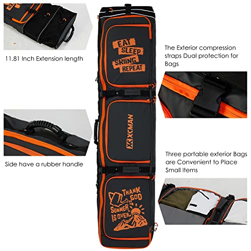 XCMAN Roller Padded Snowboard Bag With Wheels,Adjustable Length 63-75Inch for Air Travel Loarding Capacity 100L - Image 4