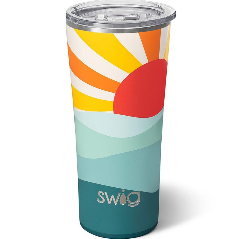 Swig Life 22oz Insulated Tumbler Travel Coffee Tumbler with Lid Cup Holder Friendly Travel Coffee Mug Stainless Steel Thermos Sun Dance
