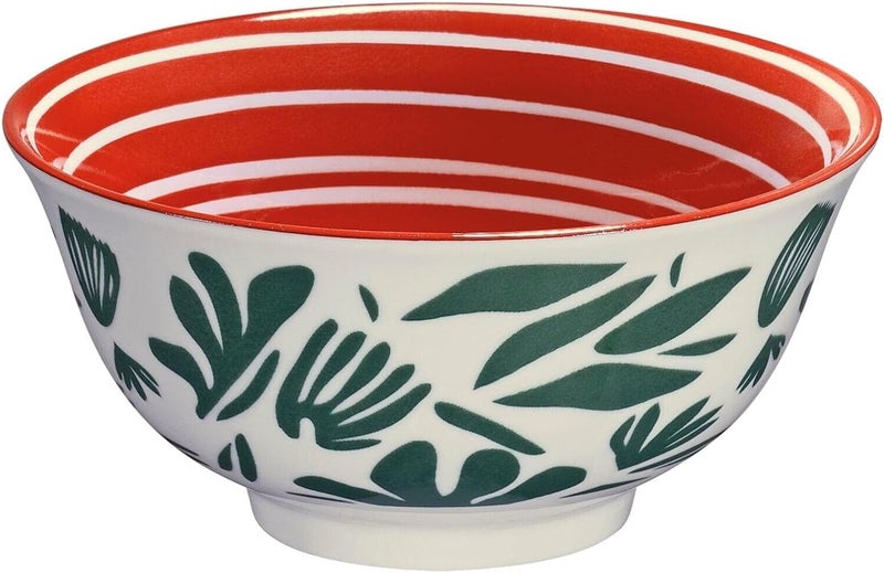 Cilio Amici Decorated Porcelain Bowl, 17 Ounce Capacity, 6" D x 2.75" H, Set of 6, Leaves Pattern - Image 1