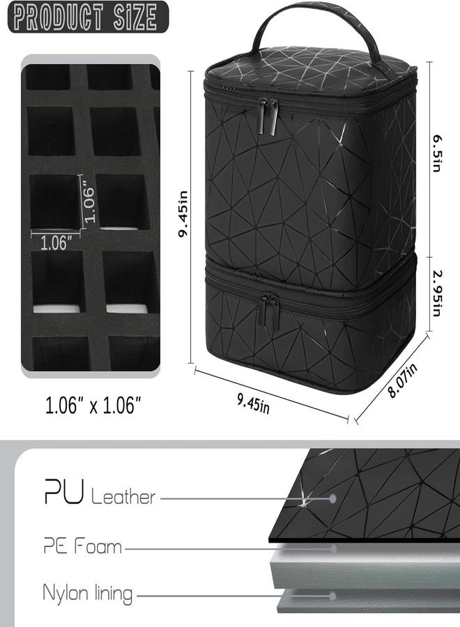 Fennec Mart Travel Nail Art Tool Polish Organizer Bag Large Capacity Double Layer Makeup Case for 30 Bottles Storage with Handle, Customizable Compartments Multi Pouches for Travel (Black) - Image 2
