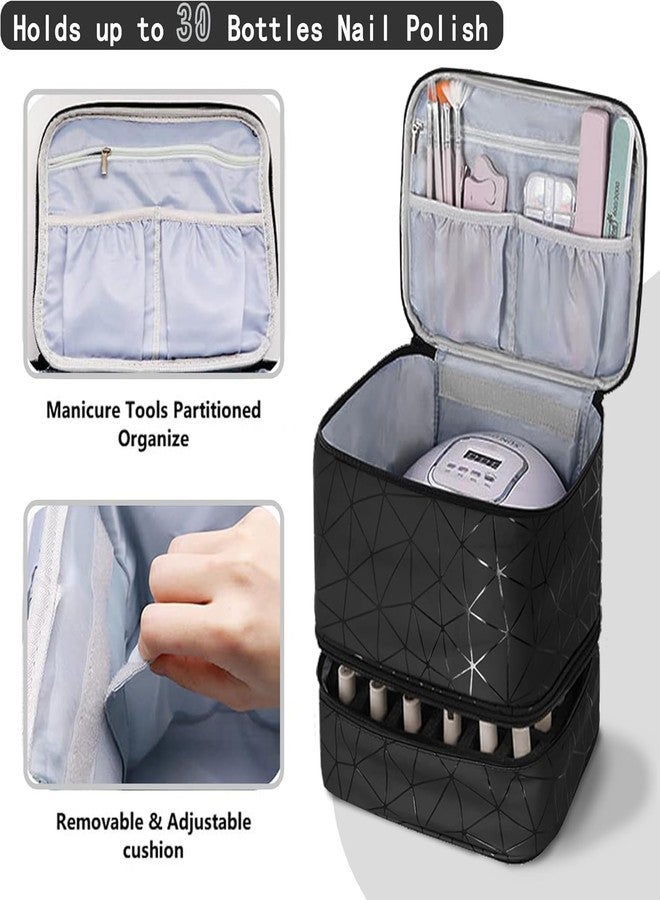 Fennec Mart Travel Nail Art Tool Polish Organizer Bag Large Capacity Double Layer Makeup Case for 30 Bottles Storage with Handle, Customizable Compartments Multi Pouches for Travel (Black) - Image 4
