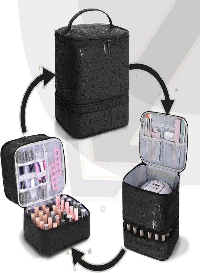 Fennec Mart Travel Nail Art Tool Polish Organizer Bag Large Capacity Double Layer Makeup Case for 30 Bottles Storage with Handle, Customizable Compartments Multi Pouches for Travel (Black) - Image 3