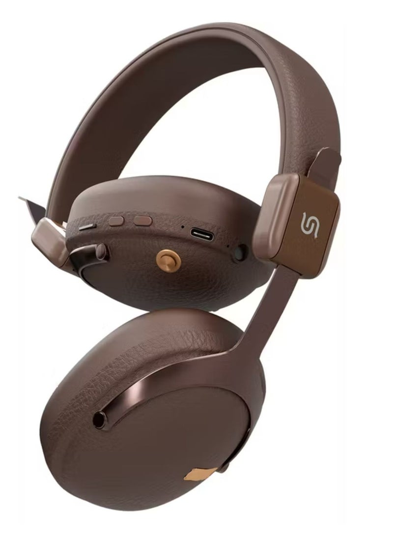 porodo Soundtec Onyx Sonic Wireless Headphones – Noise Reduction, Bluetooth 5.4, Type-C Charging, 2H Charge, 18H Playtime, 10m Range, Game & EQ Modes, TF Card Support, Foldable, Multi-Function Controls-Brown  - Image 3