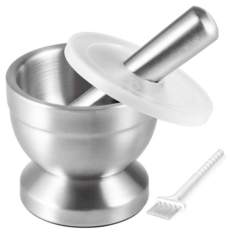 Tera 18/8 Stainless Steel Mortar and Pestle with Brush,Pill Crusher,Spice Grinder,Herb Bowl,Pesto Powder - Image 1
