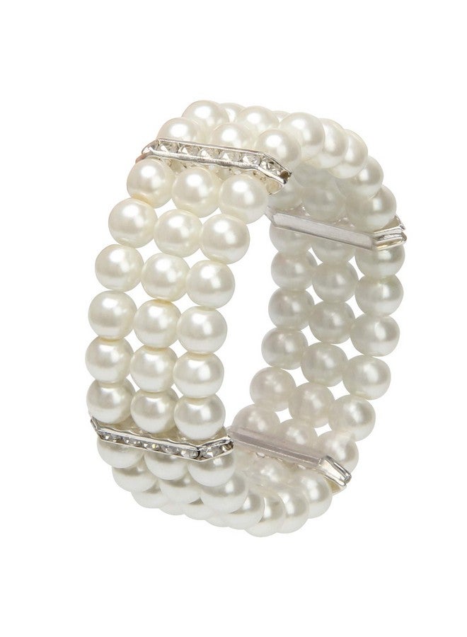 Coolrunner Ladies 3 Rows Faux Pearls Accent Off White Stretch Wrist Bracelet Jewelry - Image 1