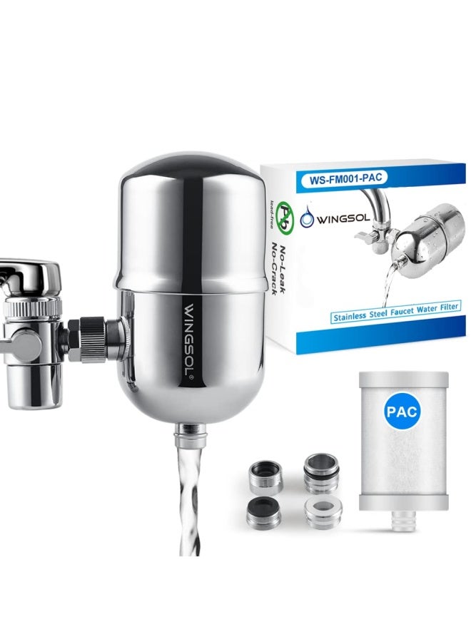 WINGSOL Stainless Steel Water Filter for Sink Faucet, NSF/ANSI 42 & 53, 360° Rotating Tap Purifier Reduces PFAS, Lead, Chlorine & Microplastics, 350 Gallons Long-Lasting for Kitchen & Bathroom - Image 1