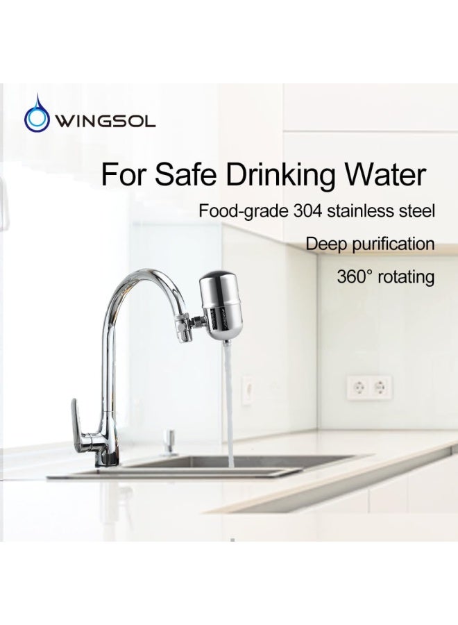 WINGSOL Stainless Steel Water Filter for Sink Faucet, NSF/ANSI 42 & 53, 360° Rotating Tap Purifier Reduces PFAS, Lead, Chlorine & Microplastics, 350 Gallons Long-Lasting for Kitchen & Bathroom - Image 2
