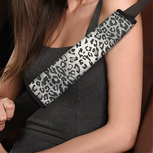 Dreaweet Grey Leopard Print Seat Belt Pads Cover for Adults Kids, Stylish Car Seatbelt Cover 2 pcs, Universal Soft and Safe - Image 1