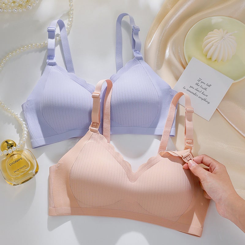 (Two-Piece) Breastfeeding Bra Buckle On Breastfeeding Traceless No Steel Ring Anti-Sagging Pregnancy Postpartum Feeding Thin - Image 5