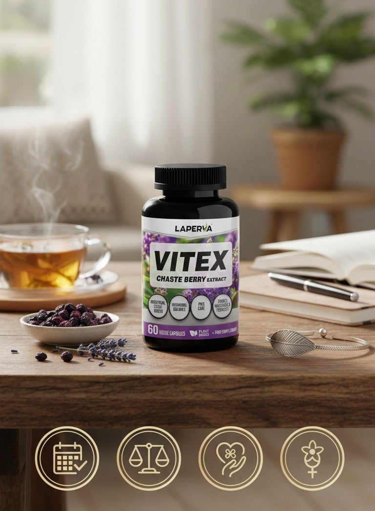Laperva Vitex Chaste Berry Extract 60 Veggie Capsules – Plant-Based Hormonal Balance Support for Women, Helps with PMS & Menstrual Cycle Regularity - Image 4