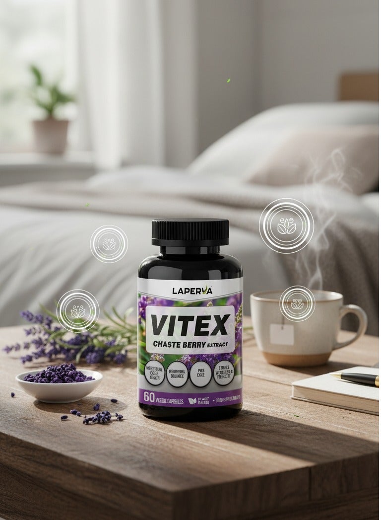 Laperva Vitex Chaste Berry Extract 60 Veggie Capsules – Plant-Based Hormonal Balance Support for Women, Helps with PMS & Menstrual Cycle Regularity - Image 3