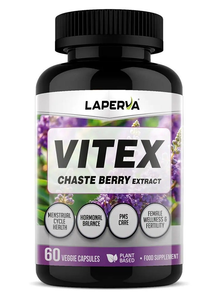 Laperva Vitex Chaste Berry Extract 60 Veggie Capsules – Plant-Based Hormonal Balance Support for Women, Helps with PMS & Menstrual Cycle Regularity - Image 1