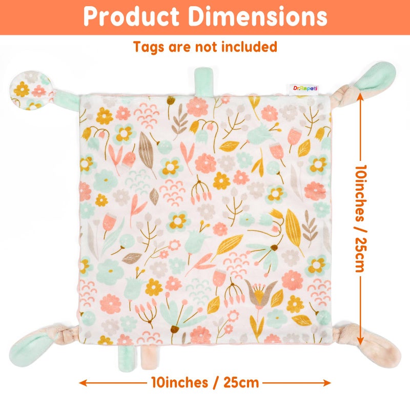 Dr.Rapeti Tag Security Blanket for Baby Infant Toddler Kid 10x10inches Washable Sensory Toy Lovey Appease Blanket (Flower) - Image 3