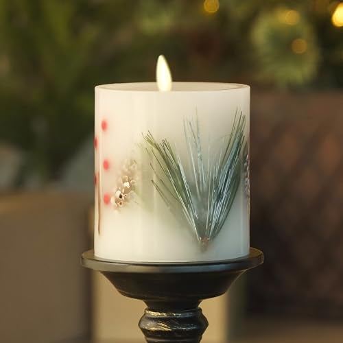 Luminara Embedded Flameless LED Candle Pine Berries 35 x 45 Moving Flame Pillar Battery Operated Timer Real Wax Unscented Safe - Image 3