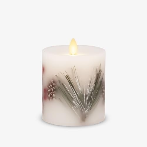Luminara Embedded Flameless LED Candle Pine Berries 35 x 45 Moving Flame Pillar Battery Operated Timer Real Wax Unscented Safe - Image 1