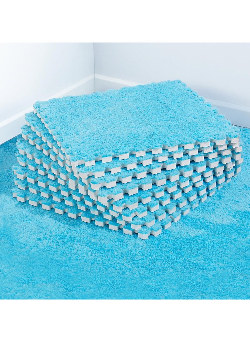 TAPIT 12 Pcs Interlocking Carpet Shaggy Soft EVA Foam Mats 11.8 x 11.8 Inch Fluffy Area Rugs Protective Floor Tiles Exercise Play Mat for Home Playroom Decor/Exercise Gym Mats (Blue 11.8 x 11.8 Inch)  - Image 1