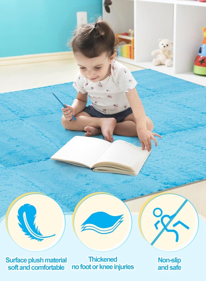 TAPIT 12 Pcs Interlocking Carpet Shaggy Soft EVA Foam Mats 11.8 x 11.8 Inch Fluffy Area Rugs Protective Floor Tiles Exercise Play Mat for Home Playroom Decor/Exercise Gym Mats (Blue 11.8 x 11.8 Inch)  - Image 4